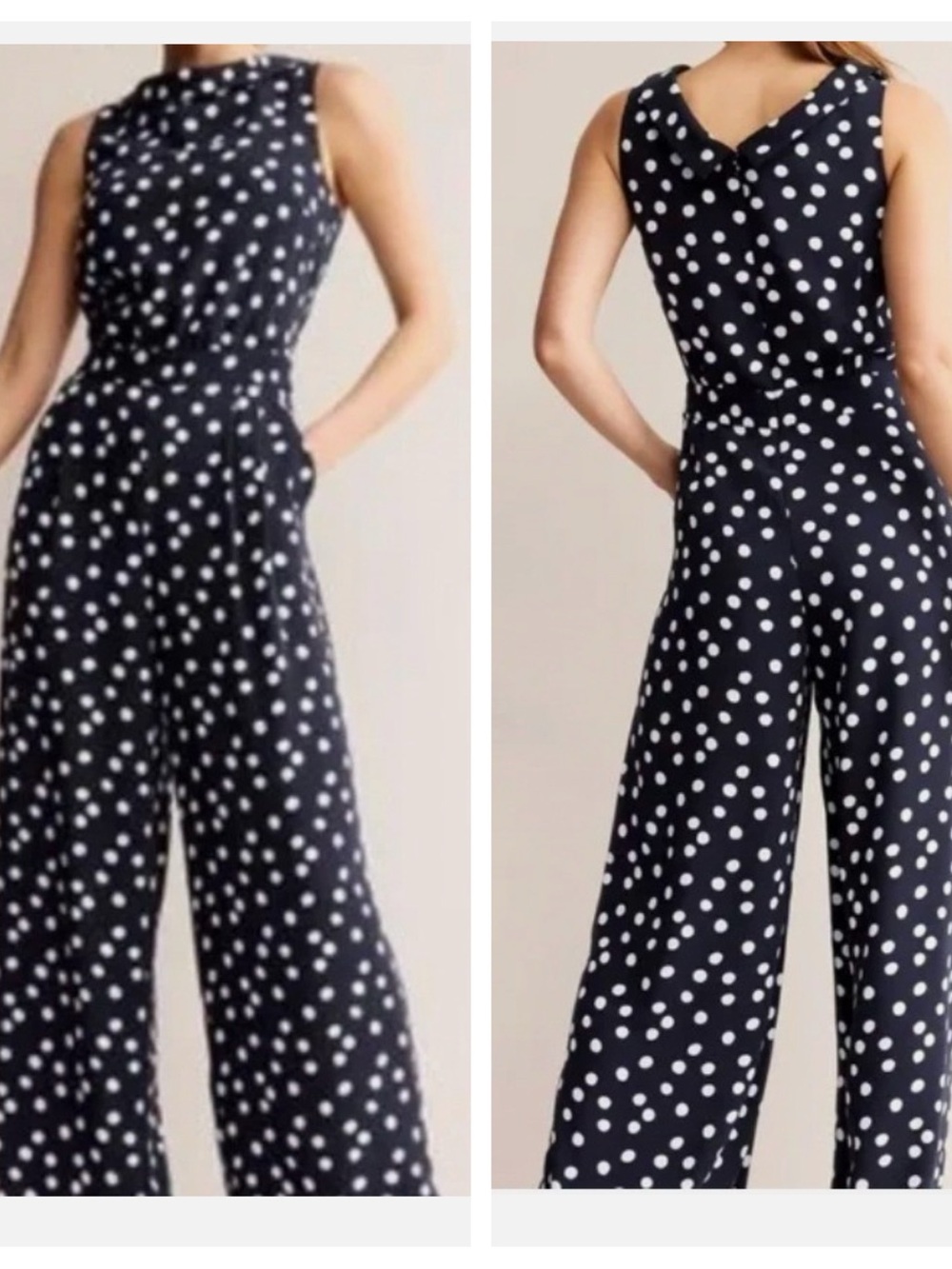 BODEN Clarissa Navy Polka Dot Wide-Leg jumpsuit Sz 6